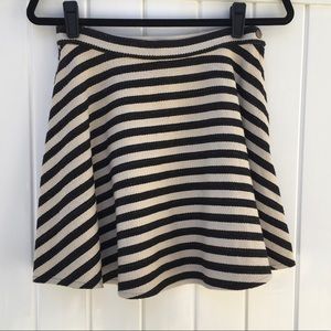 Black and Beige Small Striped A-line Skirt